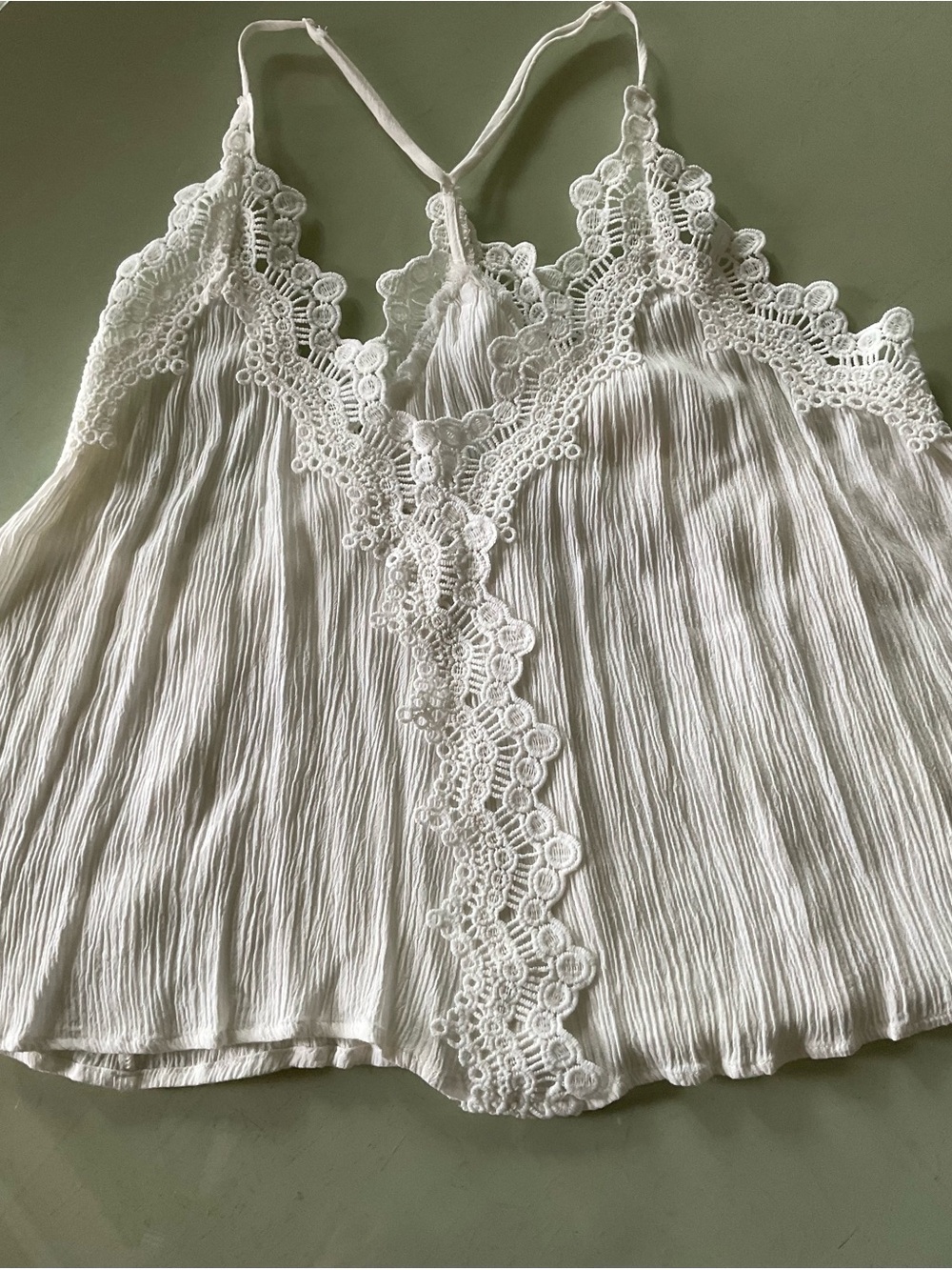 White Lace-Trim V-Neck Pleated Cami Top
